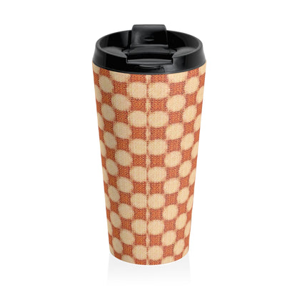 Checkerboard Retro Travel Mug — Vintage Orange Plaid Stainless Steel Tumbler