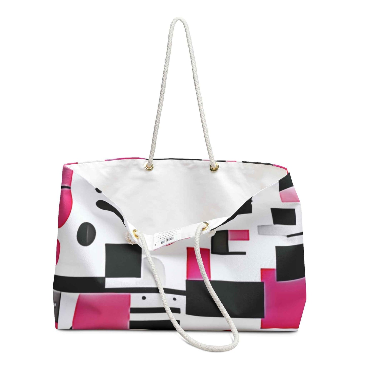 Pink Black Geometric Weekender Bag | Abstract Shapes Large Tote Bag