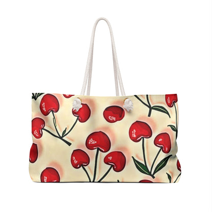 Cherry Pattern Weekender Bag — Retro Red Cherries Travel Tote