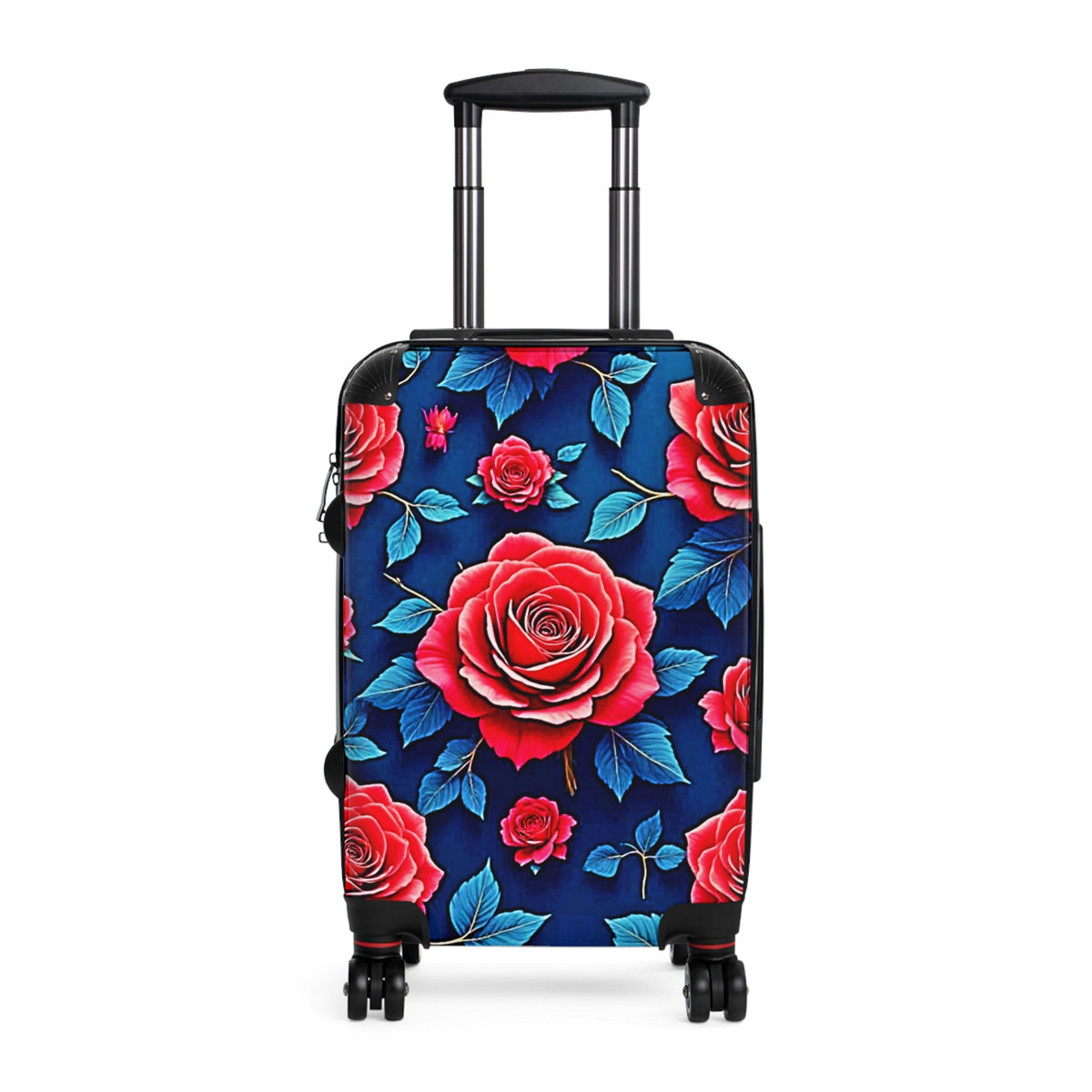 Floral Rose Carry-On Suitcase — Vibrant Red Roses on Navy Travel Luggage