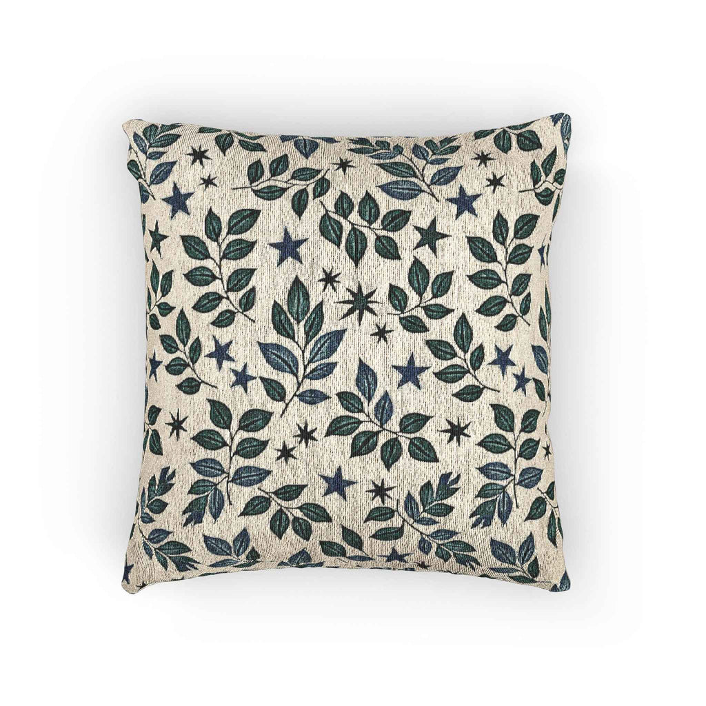 Leaf and Star Pattern Woven Pillow | Botanical Throw Cushion
