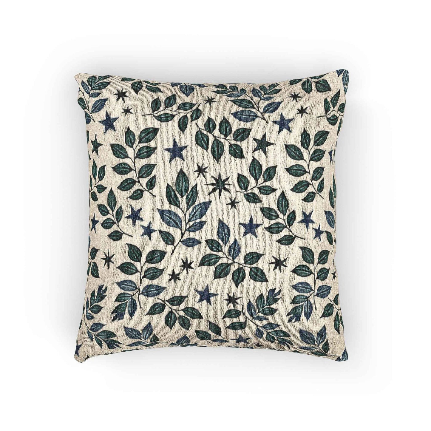 Leaf and Star Pattern Woven Pillow | Botanical Throw Cushion