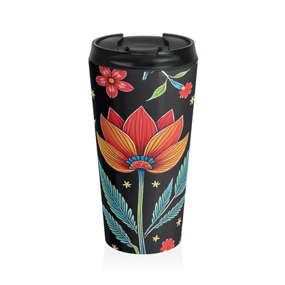 Folk Floral Illustration Travel Mug | Colorful Flower Stainless Steel