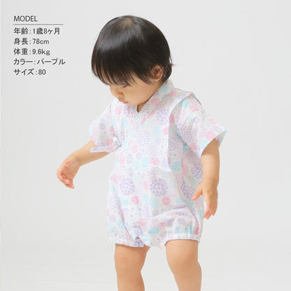 [Pre-Order] Baby Jinbei Romper: Hydrangea Pattern (Cool Grid Weave) (Save 10% in March)