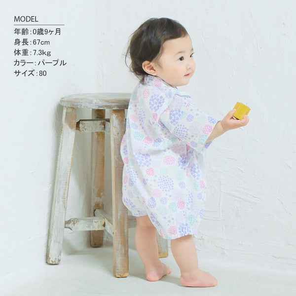 [Pre-Order] Baby Jinbei Romper: Hydrangea Pattern (Cool Grid Weave) (Save 10% in March)