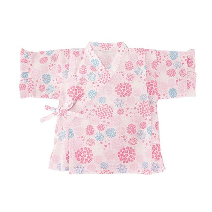 [Pre-Order] Girls' Jinbei Set with Frills: Hydrangea Pattern 2-Piece Set (Cool Grid Weave) (Save 10% in March)