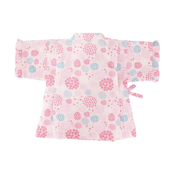 [Pre-Order] Girls' Jinbei Set with Frills: Hydrangea Pattern 2-Piece Set (Cool Grid Weave) (Save 10% in March)