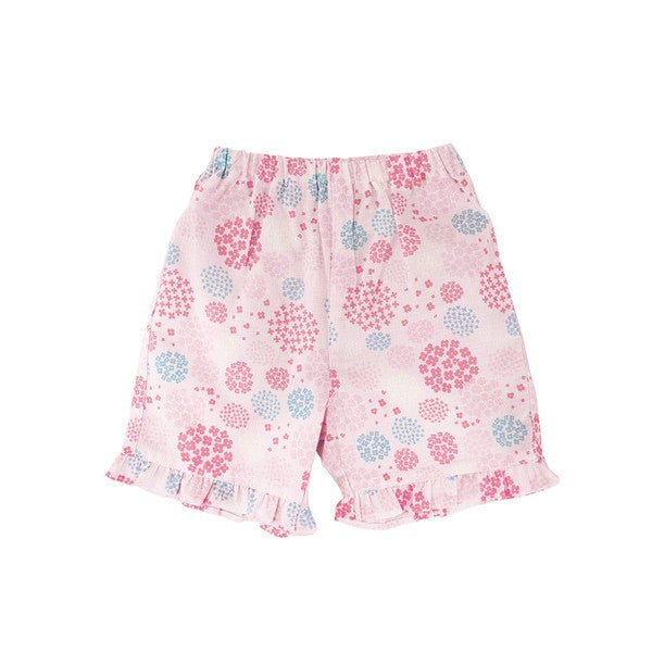 [Pre-Order] Girls' Jinbei Set with Frills: Hydrangea Pattern 2-Piece Set (Cool Grid Weave) (Save 10% in March)
