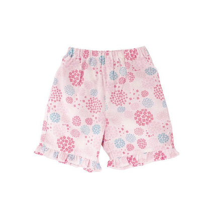 [Pre-Order] Girls' Jinbei Set with Frills: Hydrangea Pattern 2-Piece Set (Cool Grid Weave) (Save 10% in March)