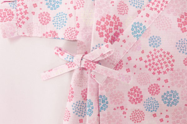 [Pre-Order] Girls' Jinbei Set with Frills: Hydrangea Pattern 2-Piece Set (Cool Grid Weave) (Save 10% in March)