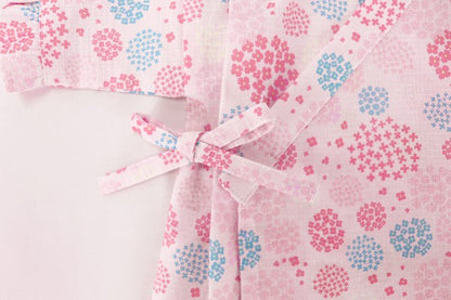 [Pre-Order] Girls' Jinbei Set with Frills: Hydrangea Pattern 2-Piece Set (Cool Grid Weave) (Save 10% in March)