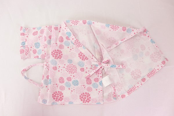 [Pre-Order] Girls' Jinbei Set with Frills: Hydrangea Pattern 2-Piece Set (Cool Grid Weave) (Save 10% in March)