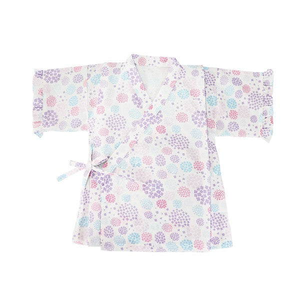 [Pre-Order] Girls' Jinbei Set with Frills: Hydrangea Pattern 2-Piece Set (Cool Grid Weave) (Save 10% in March)