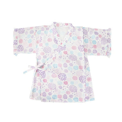 [Pre-Order] Girls' Jinbei Set with Frills: Hydrangea Pattern 2-Piece Set (Cool Grid Weave) (Save 10% in March)