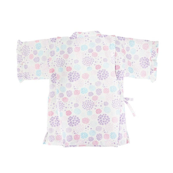 [Pre-Order] Girls' Jinbei Set with Frills: Hydrangea Pattern 2-Piece Set (Cool Grid Weave) (Save 10% in March)