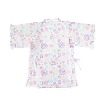 [Pre-Order] Girls' Jinbei Set with Frills: Hydrangea Pattern 2-Piece Set (Cool Grid Weave) (Save 10% in March)