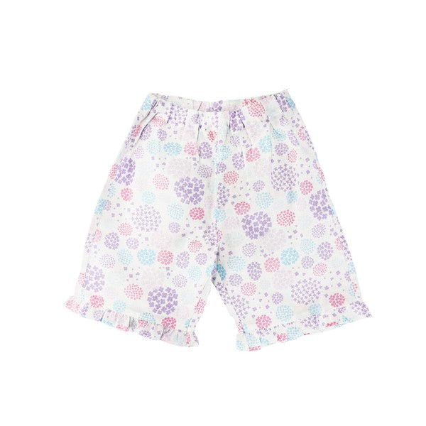 [Pre-Order] Girls' Jinbei Set with Frills: Hydrangea Pattern 2-Piece Set (Cool Grid Weave) (Save 10% in March)