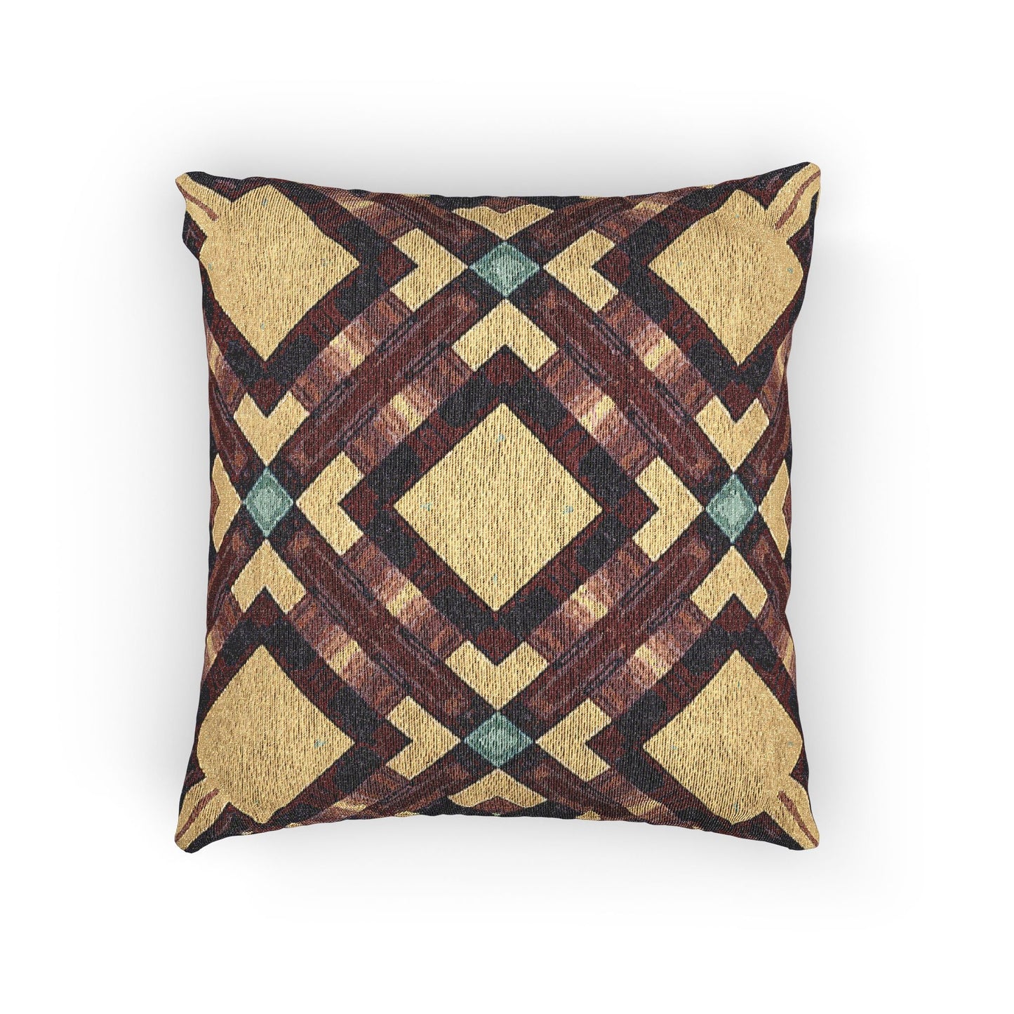 Woven Pillow — Geometric Boho Throw Pillow with Warm Earth Tones