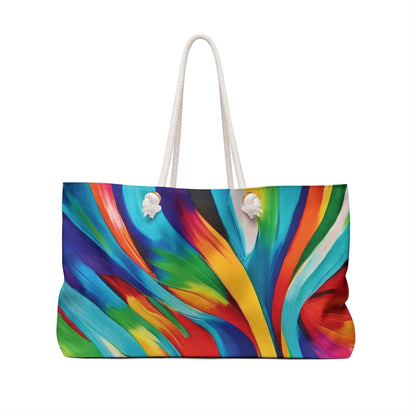 Colorful Abstract Wave Weekender Bag | Rainbow Stripes  Large Tote Bag