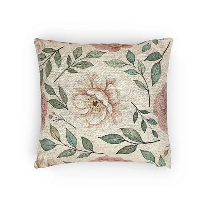 Vintage Floral Woven Pillow | Tapestry Rose Leaf Throw Pillow