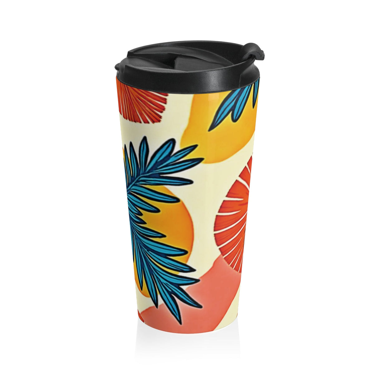 Tropical Palm Leaves Travel Mug | Floral Hibiscus Stainless Steel