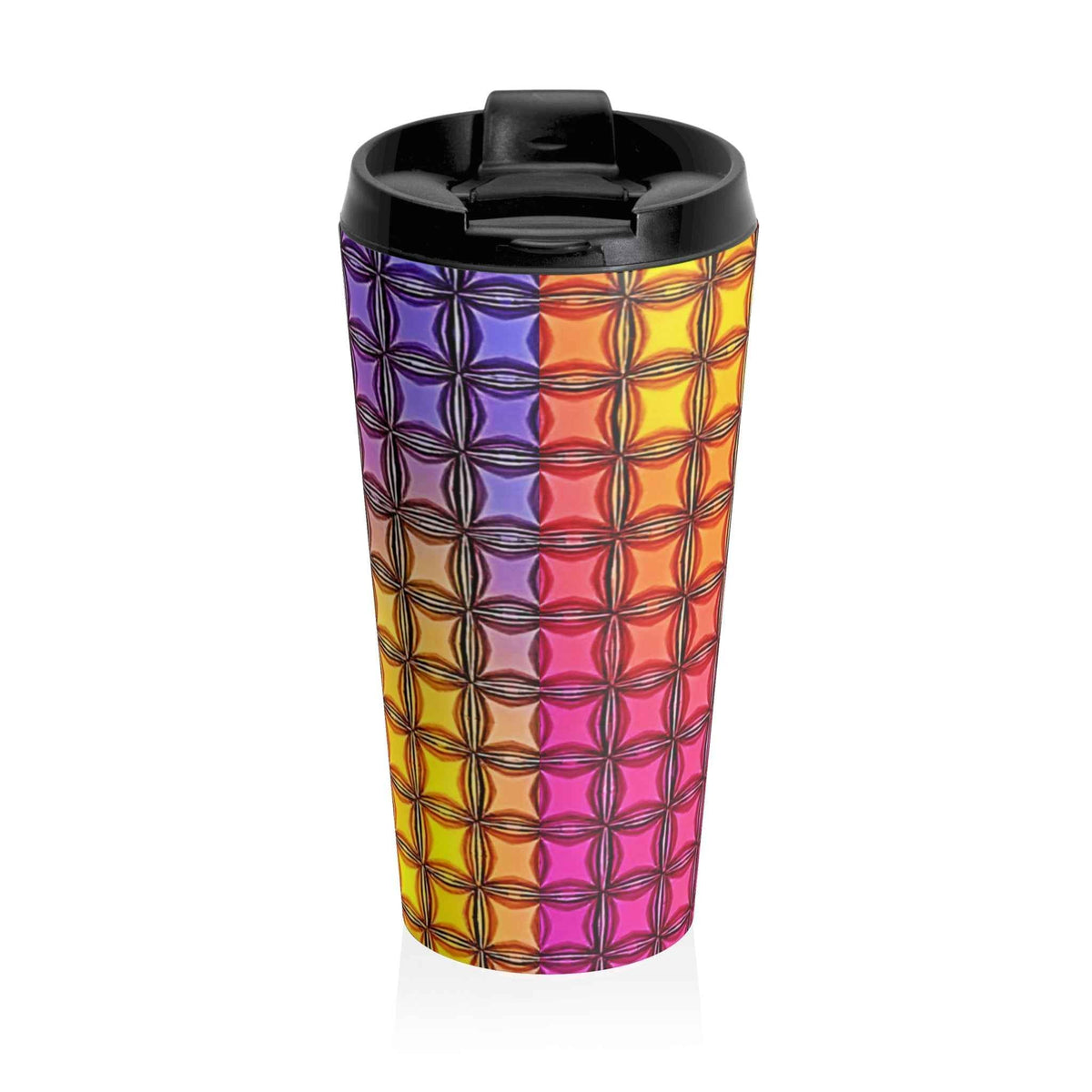 Colorburst Geometric Stainless Steel Travel Mug — Insulated Rainbow Pattern