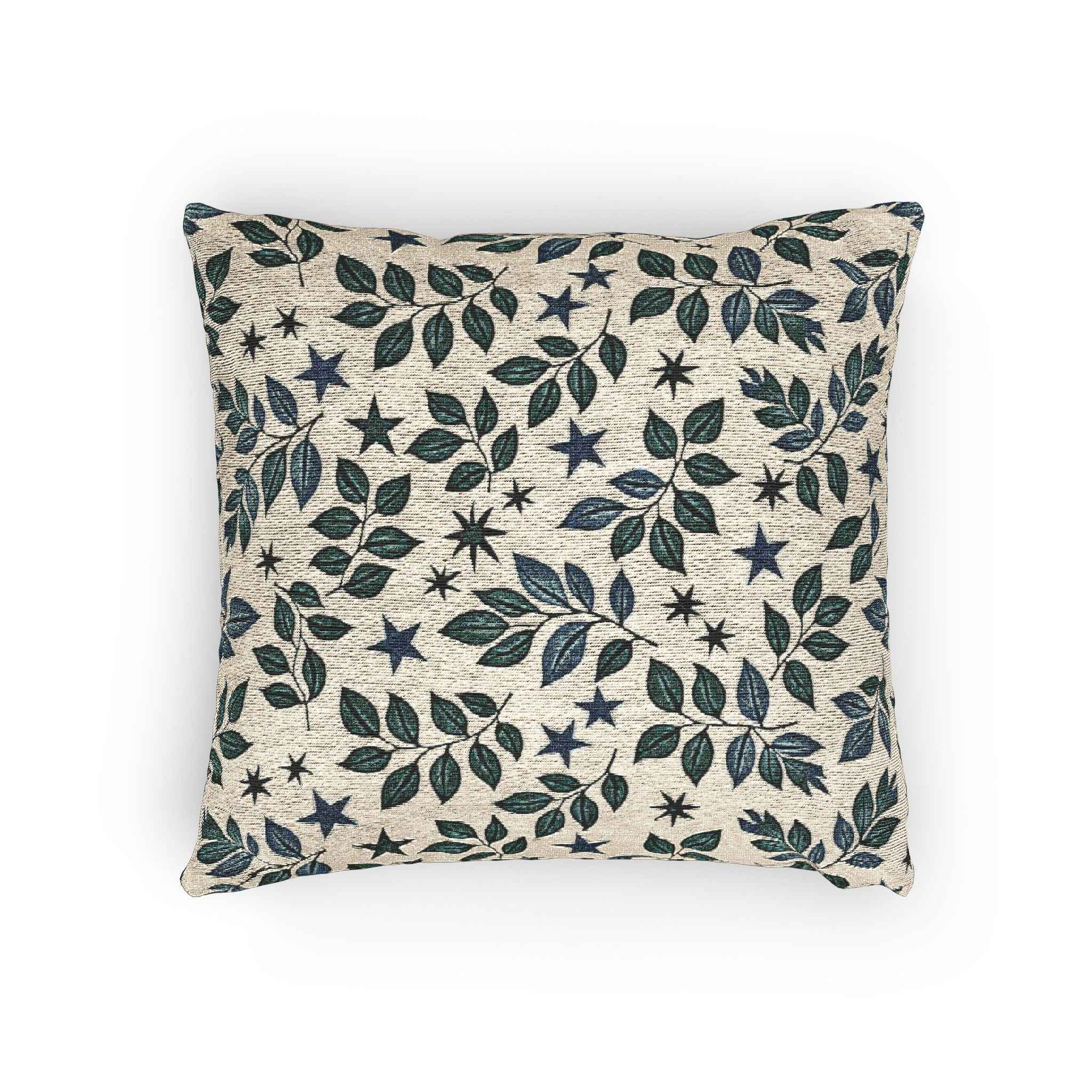 Leaf and Star Pattern Woven Pillow | Botanical Throw Cushion
