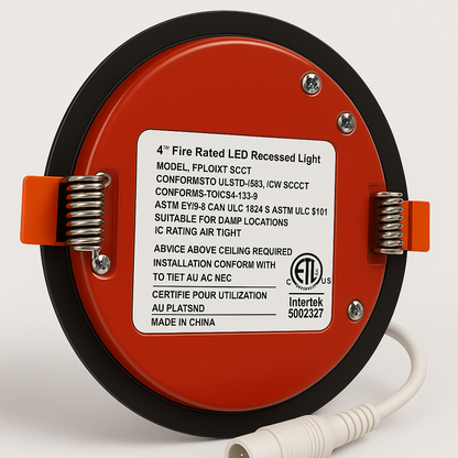 4″ Fire Rated LED Pot Light — 2-Hour Fire Protection (Canless) | 5CCT, Type IC, Air-Tight (cETL/ULC)