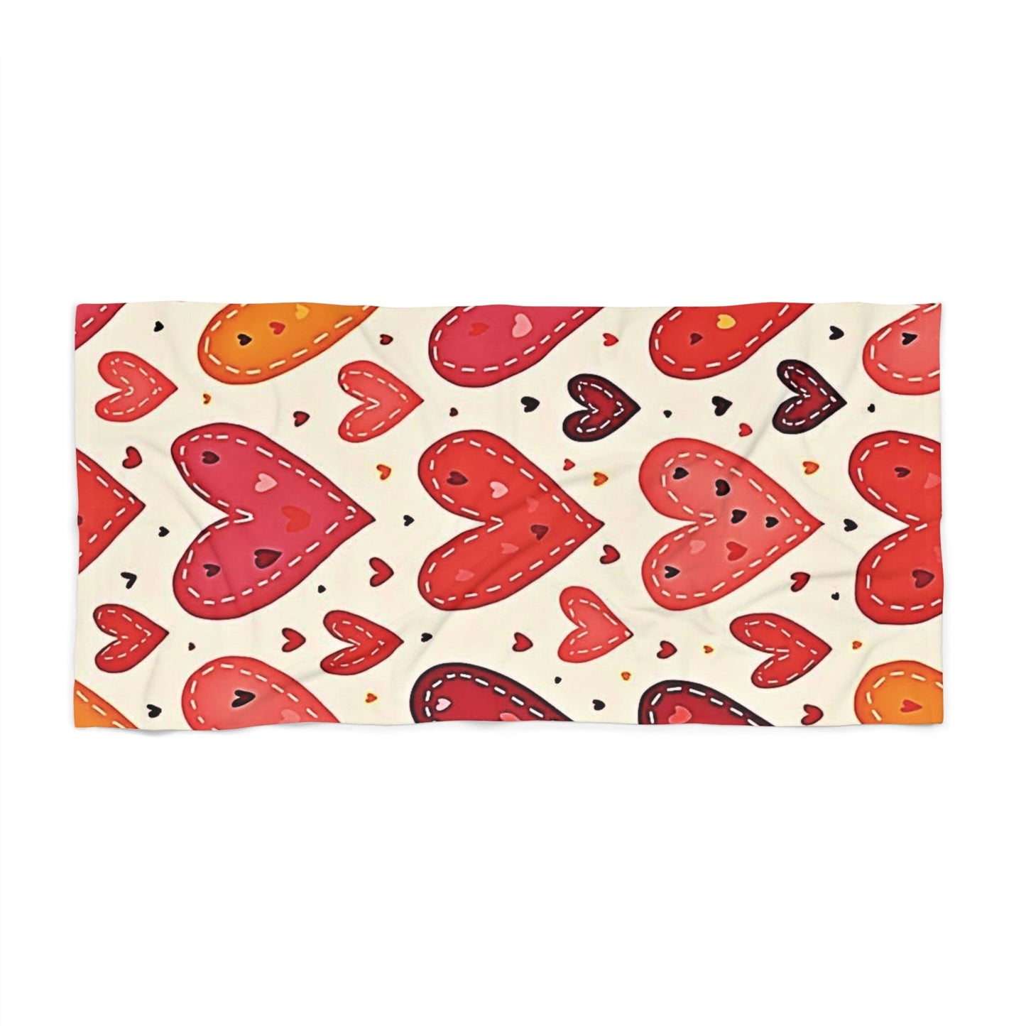 Heart Pattern Beach Towel — Cute Red & Orange Hearts Summer Beach Towel