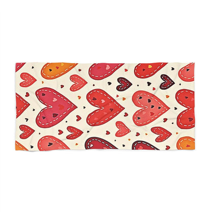 Heart Pattern Beach Towel — Cute Red & Orange Hearts Summer Beach Towel