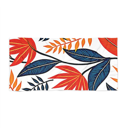 Tropical Leaves Beach Towel – Bold Red & Blue Floral Print
