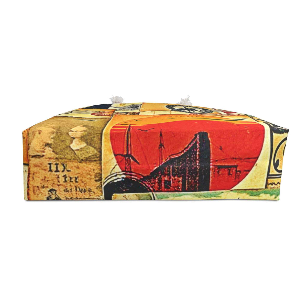 Vintage Travel Collage Weekender Bag | Postage Stamps, Airplane Motifs, Large Tote Bag