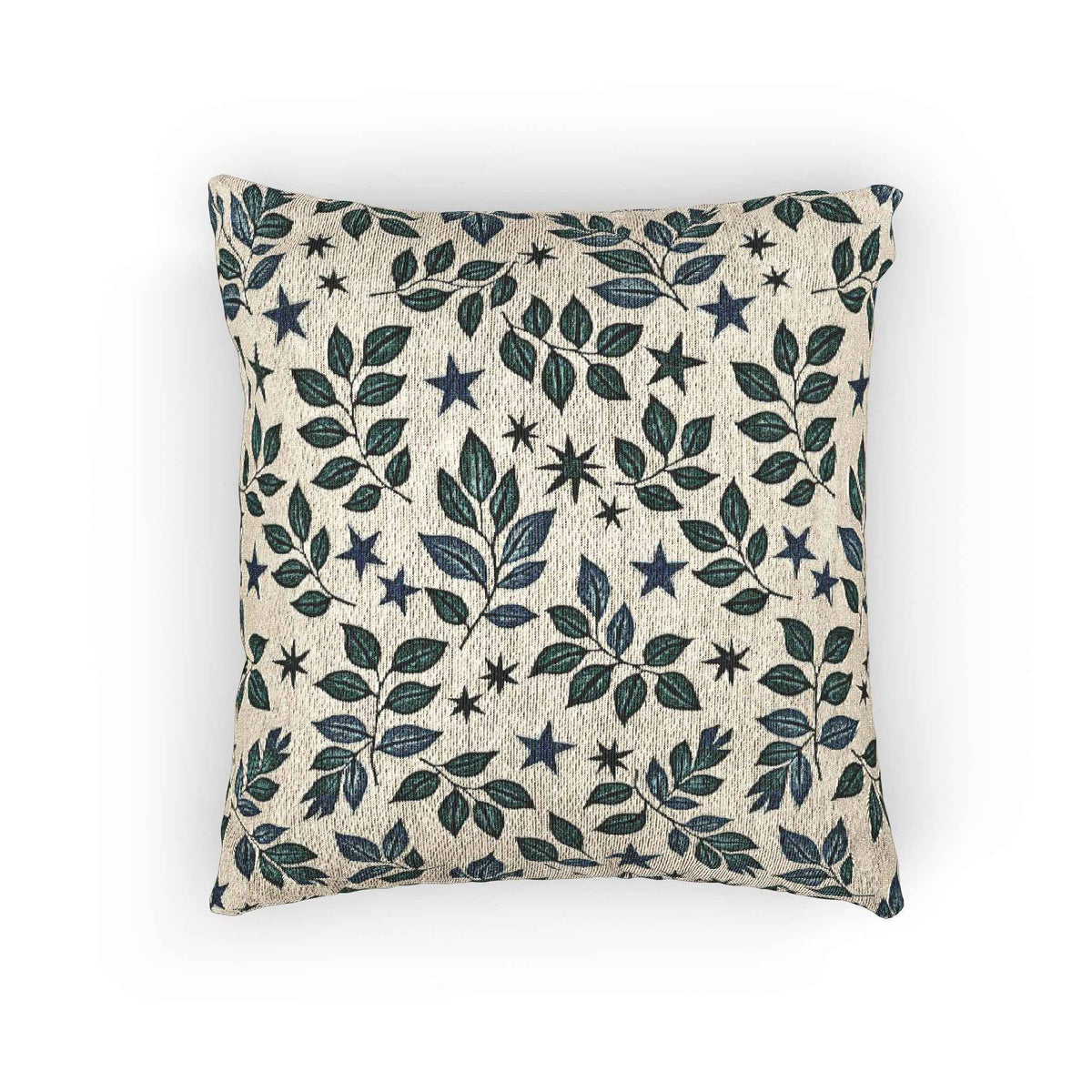 Leaf and Star Pattern Woven Pillow | Botanical Throw Cushion