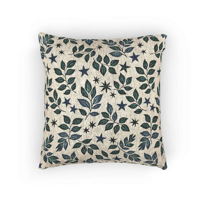 Leaf and Star Pattern Woven Pillow | Botanical Throw Cushion