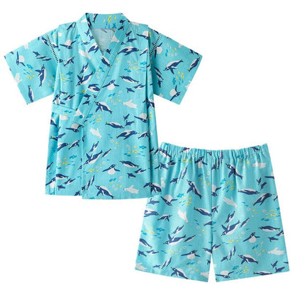[Pre-Order] Kids' Jinbei Set: Penguin & Bear 2-Piece Set (Cool Slub Cotton) (Save 10% in March)
