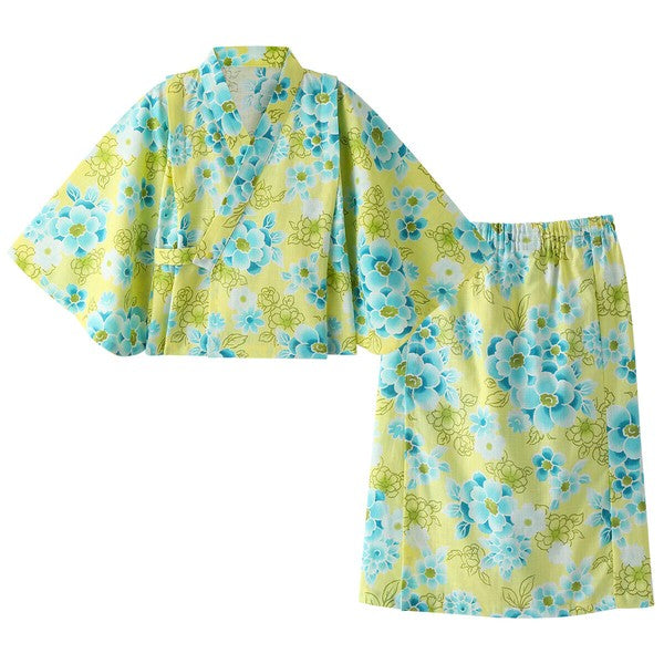 [Pre-Order] Kids' Easy-Wear Yukata: Yellow Floral 2-Piece Set (Cool Slub Cotton - Obi Sold Separately) (Save 10% in March)