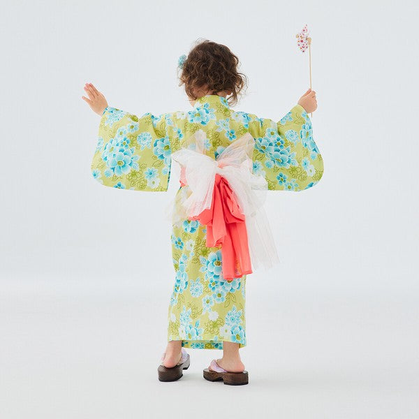 [Pre-Order] Kids' Easy-Wear Yukata: Yellow Floral 2-Piece Set (Cool Slub Cotton - Obi Sold Separately) (Save 10% in March)