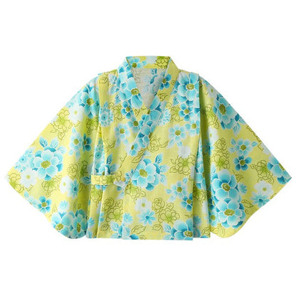 [Pre-Order] Kids' Easy-Wear Yukata: Yellow Floral 2-Piece Set (Cool Slub Cotton - Obi Sold Separately) (Save 10% in March)