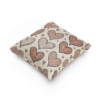 Pink Heart Pattern Woven Pillow | Boho Valentine Decorative Throw