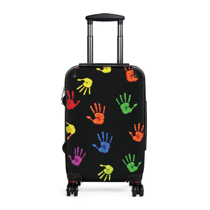 Colorful Handprint Carry-On Suitcase — Kids Travel Luggage with Rainbow Handprints