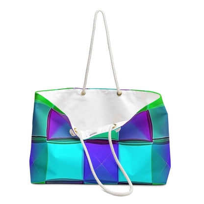 Teal Purple Geometric Pattern Weekender Bag | Colorful Cube Design, Large Tote Bag