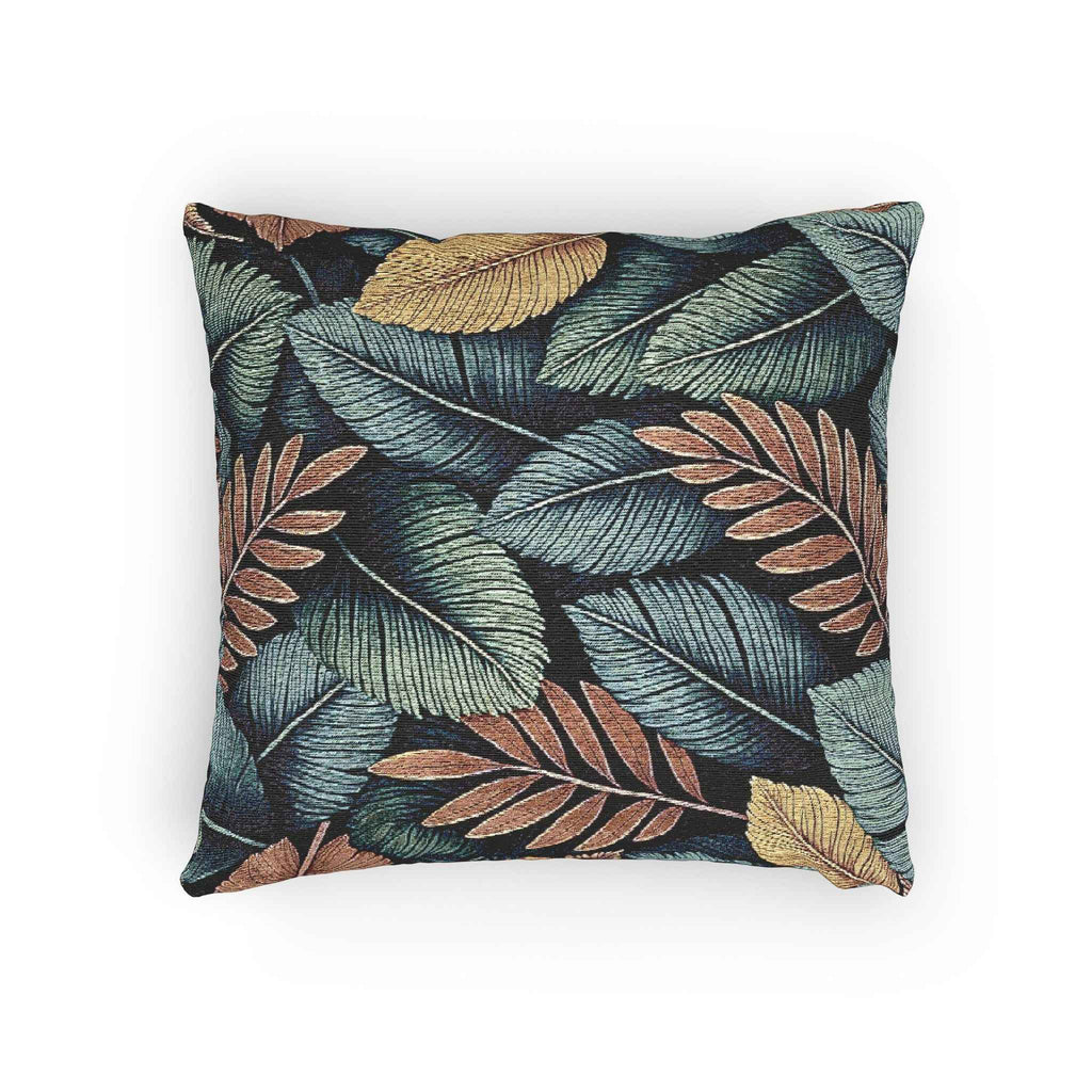 Tropical Leaf Pattern Woven Pillow | Botanical Throw Pillow, Textured Tapestry Design