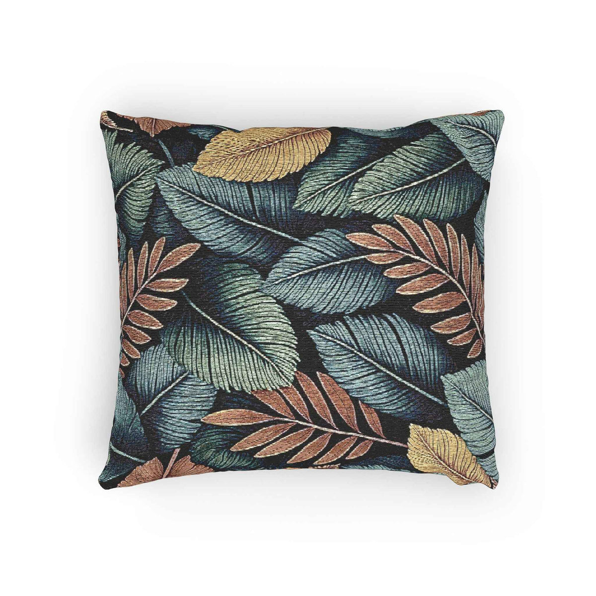 Tropical Leaf Pattern Woven Pillow | Botanical Throw Pillow, Textured Tapestry Design