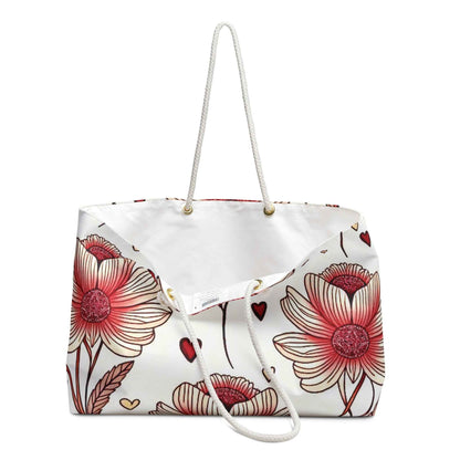 Red Floral Heart Weekender Bag | Large Travel Tote | Carryon Mom | Mother Gift