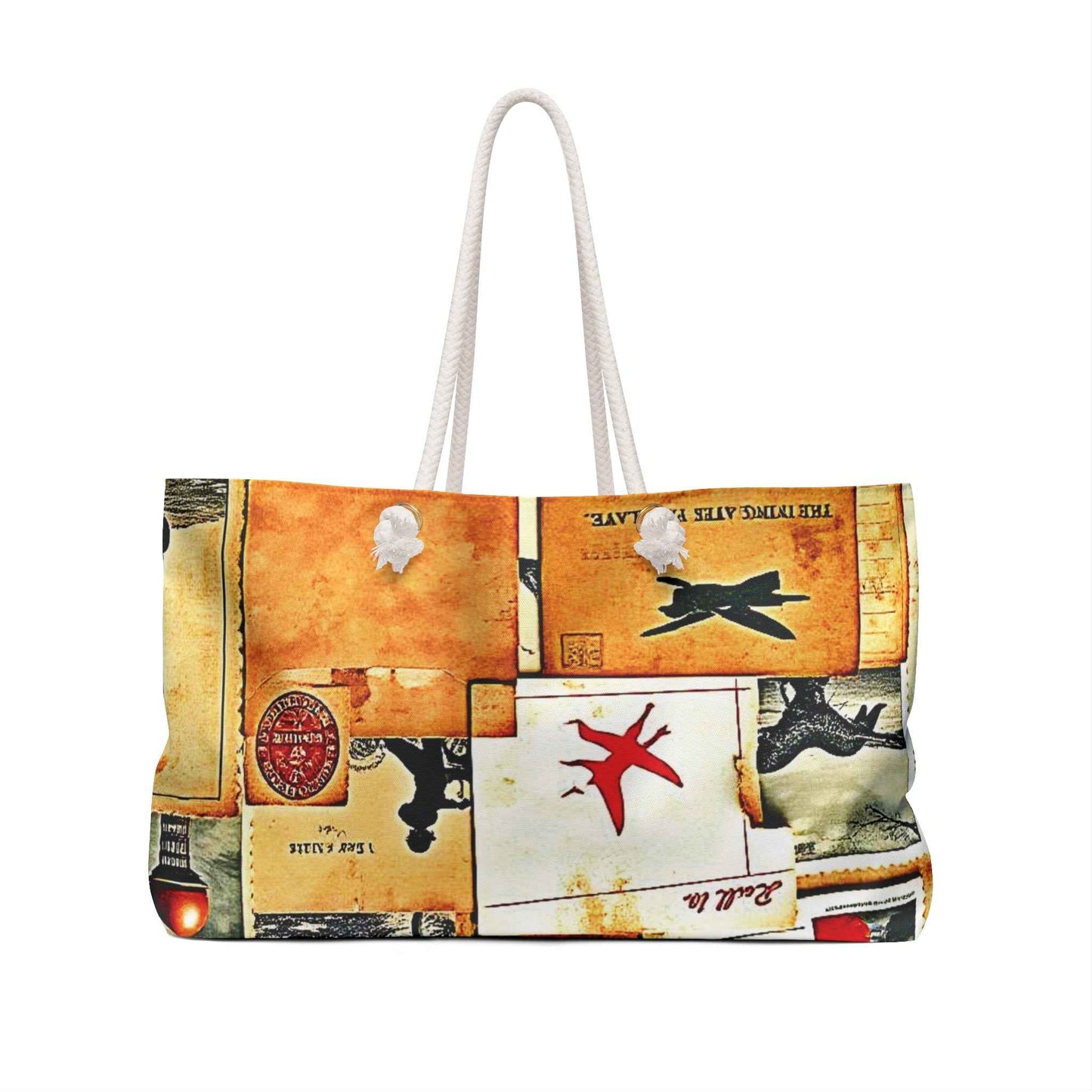 Vintage Travel Postage Collage Weekender Bag | Retro Luggage Print | Large Tote Bag