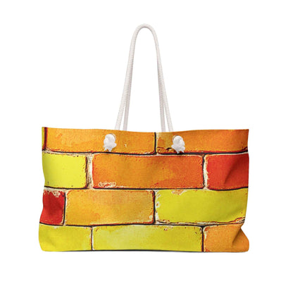 Colorful Brick Pattern Weekender Bag | Yellow Orange Green, Large Tote Bag