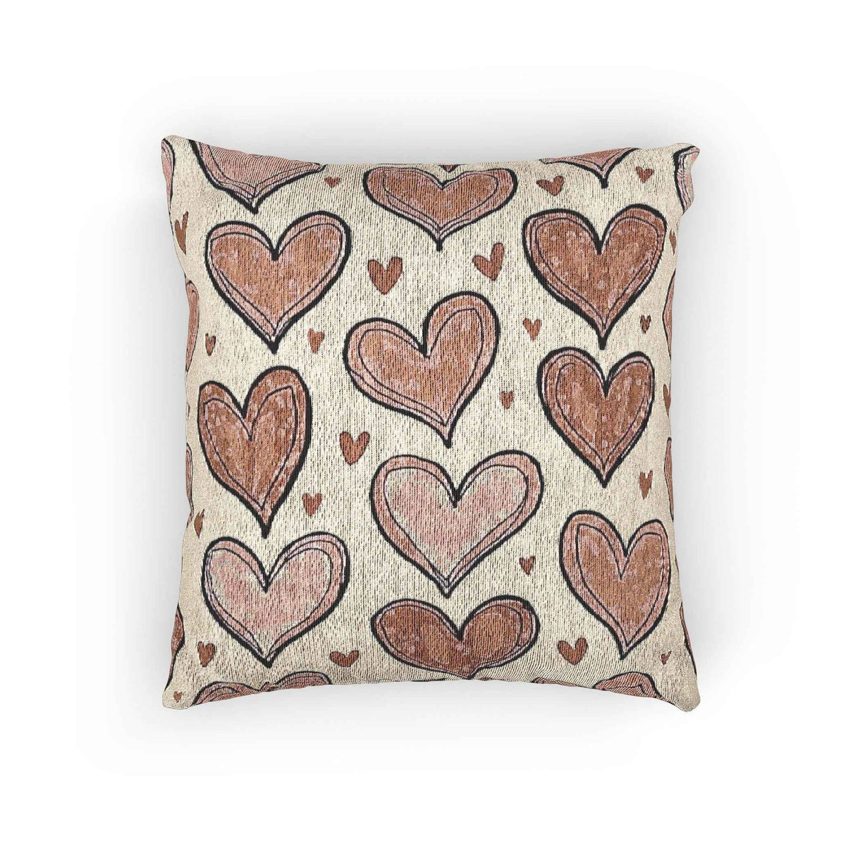 Pink Heart Pattern Woven Pillow | Boho Valentine Decorative Throw