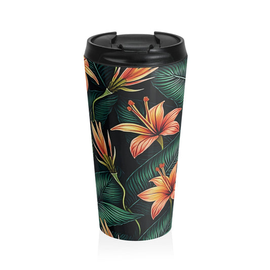 Tropical Orange Lily Travel Mug | Floral Stainless Steel Tumbler