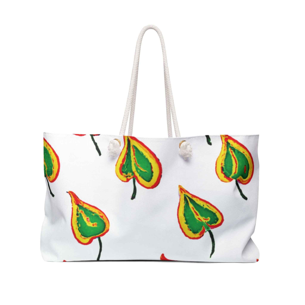 Green Heart Leaf Weekender Bag | Hand-Painted Botanical Pattern