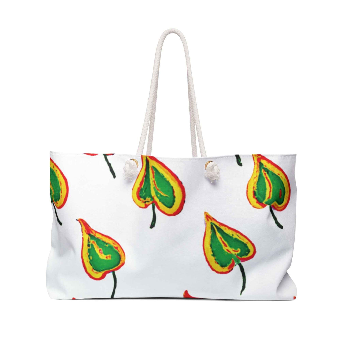 Green Heart Leaf Weekender Bag | Hand-Painted Botanical Pattern